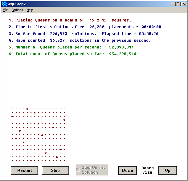 My WqGStep program solving the 15x15 board
